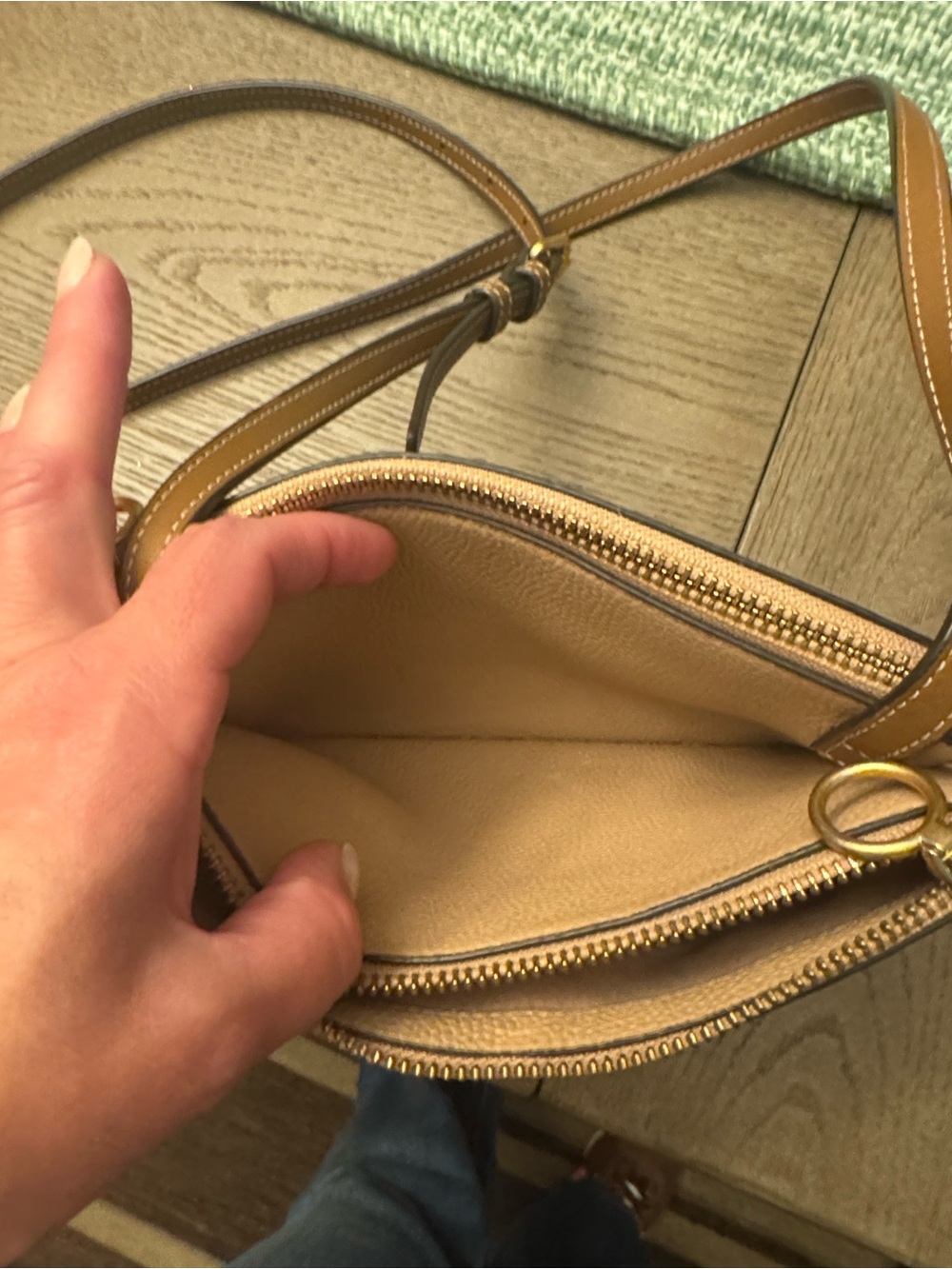 Tory Burch Pebbled Leather Crossbody in Tan Brown - Picture 5 of 8